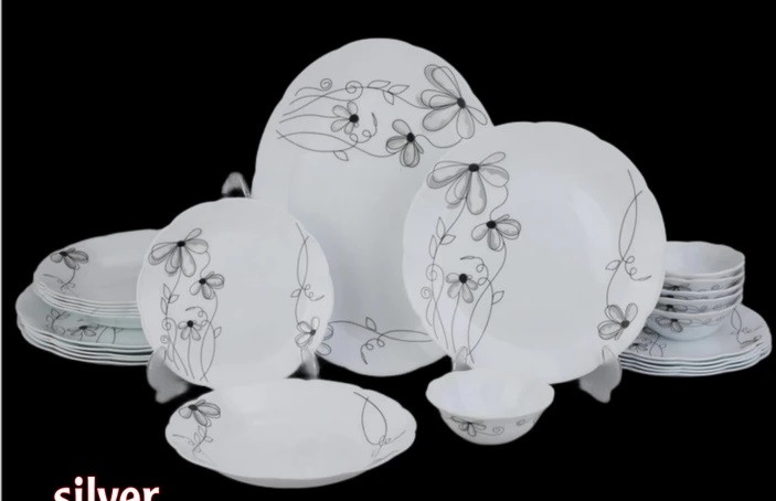 سرویس 26پارچه آرکوپال اطلس نسکافه ای و نقره ای